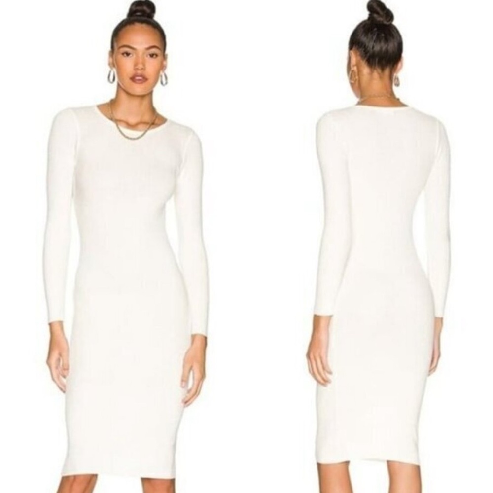 Revolve All the Ways White Ribbed Knit Long Sleeve Dress
